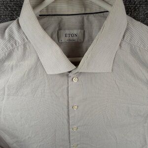 Eton Brighton Long Sleeve Button Up Shirt Cotton Size 18.5 Contemporary Striped*